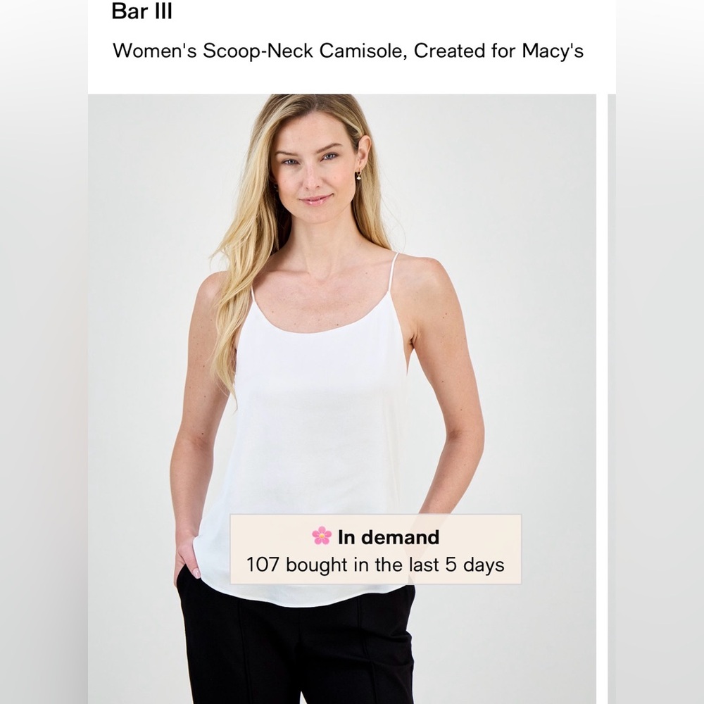 ❌Sold❌Bar III Women's Scoop-Neck Camisole, Created for Macy's